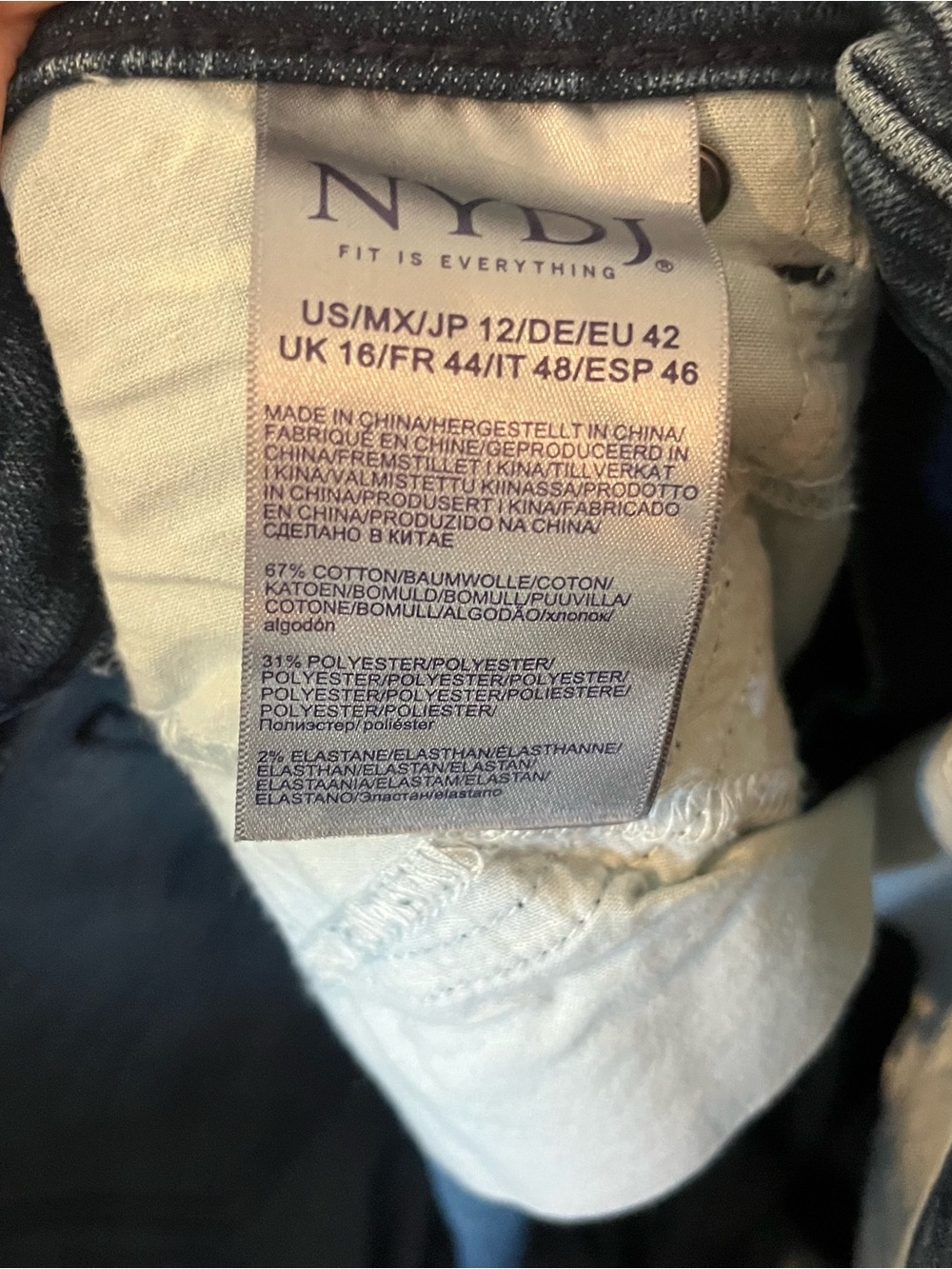 NYDJ Women’s Size 12 Dark Wash Slim Straight Stretch Jeans Lift Tuck Technology - Picture 4 of 6